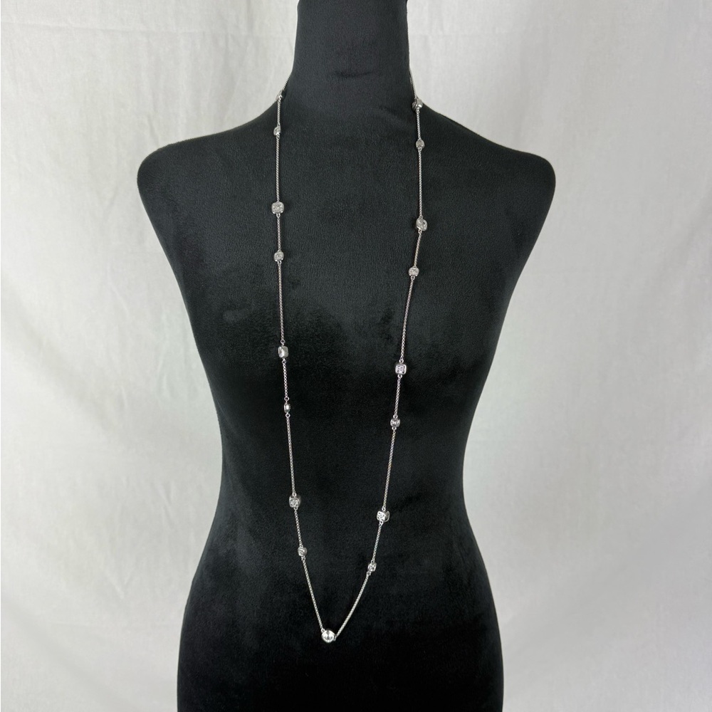 WHBM Silver Tone Station Necklace – Crystal Accents- Adjustable